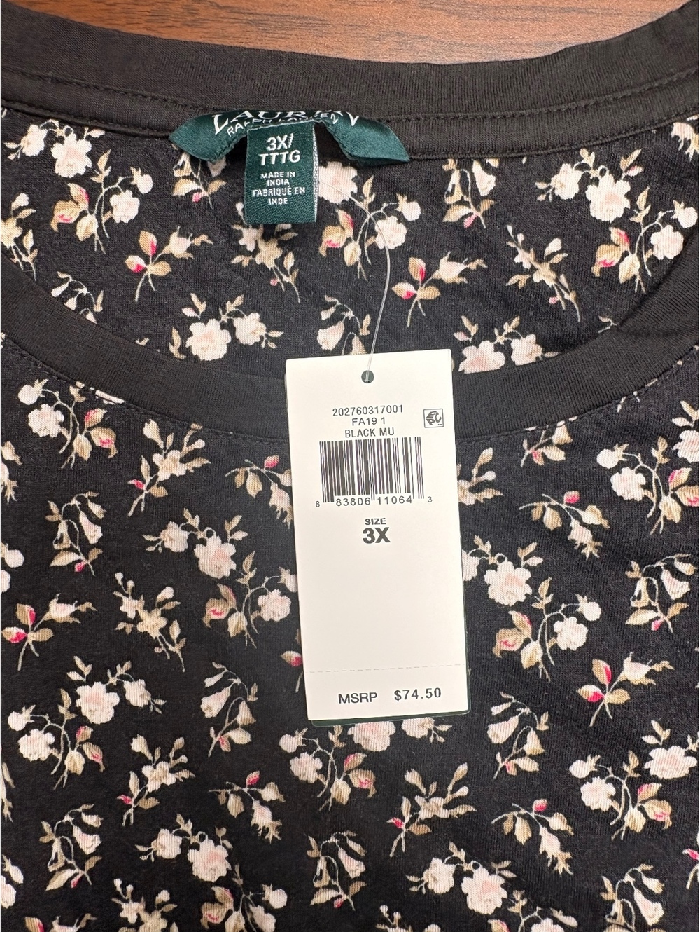 Lauren Ralph Lauren Black Floral Tie-Front Blouse Plus Size 3X - Picture 10 of 10